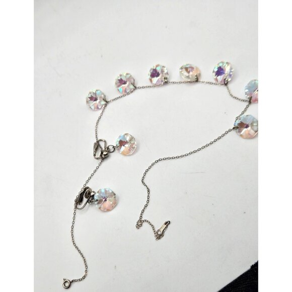 Vintage STERLING Silver Aurora Borealis Crystal Necklace & Clip on Earring Set - Picture 8 of 8